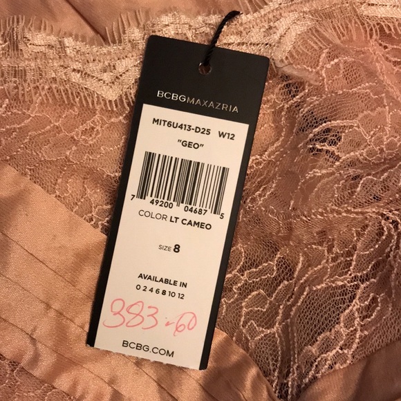 NWT Bcbgmaxazria geo formal gown blush pink color sz 8 lace taffeta fit + flare - Picture 15 of 15